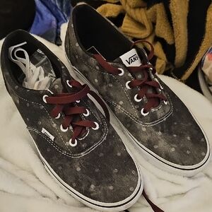 Vans Womens Gray Polka Dot Sneakers with Maroon Laces